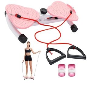 Pink Mini Twist Stepper with Resistance Bands and Ankle Straps - Home Fitness
